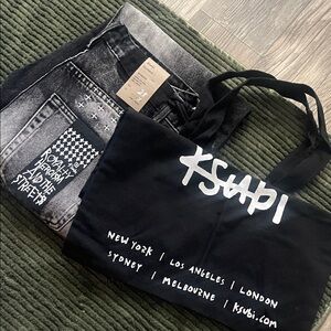 Ksubi Black Super High Rise,Relaxed Leg Jeans and black Ksubi graphic tote